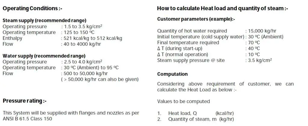 PHE Hot water Generator Calculation