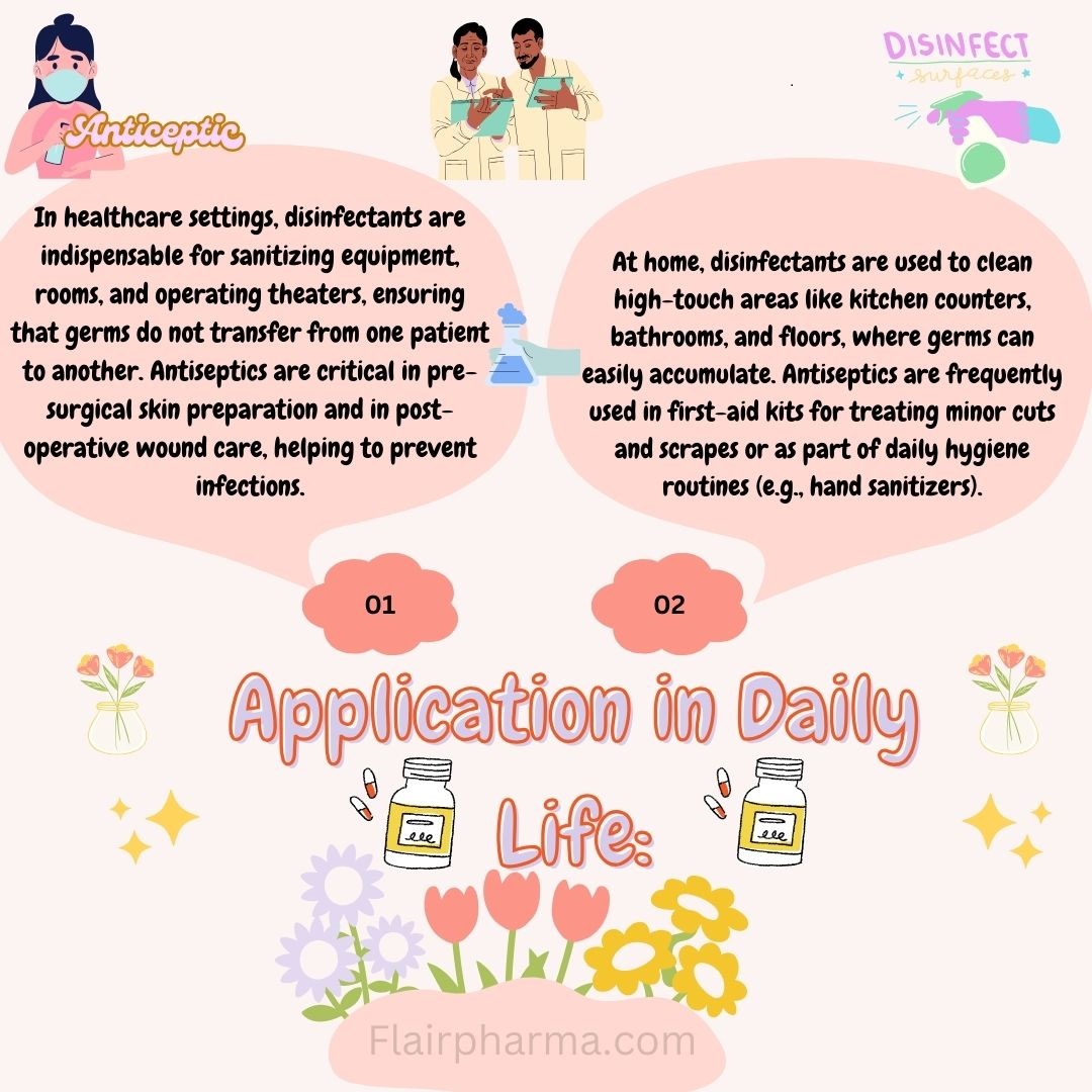 application of disinfectant and anticeptic